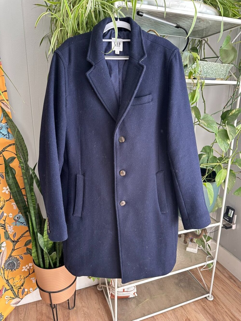 GAP Men’s Wool Blend Navy Topcoat Overcoat Large Tall L Tall - Picture 2 of 12